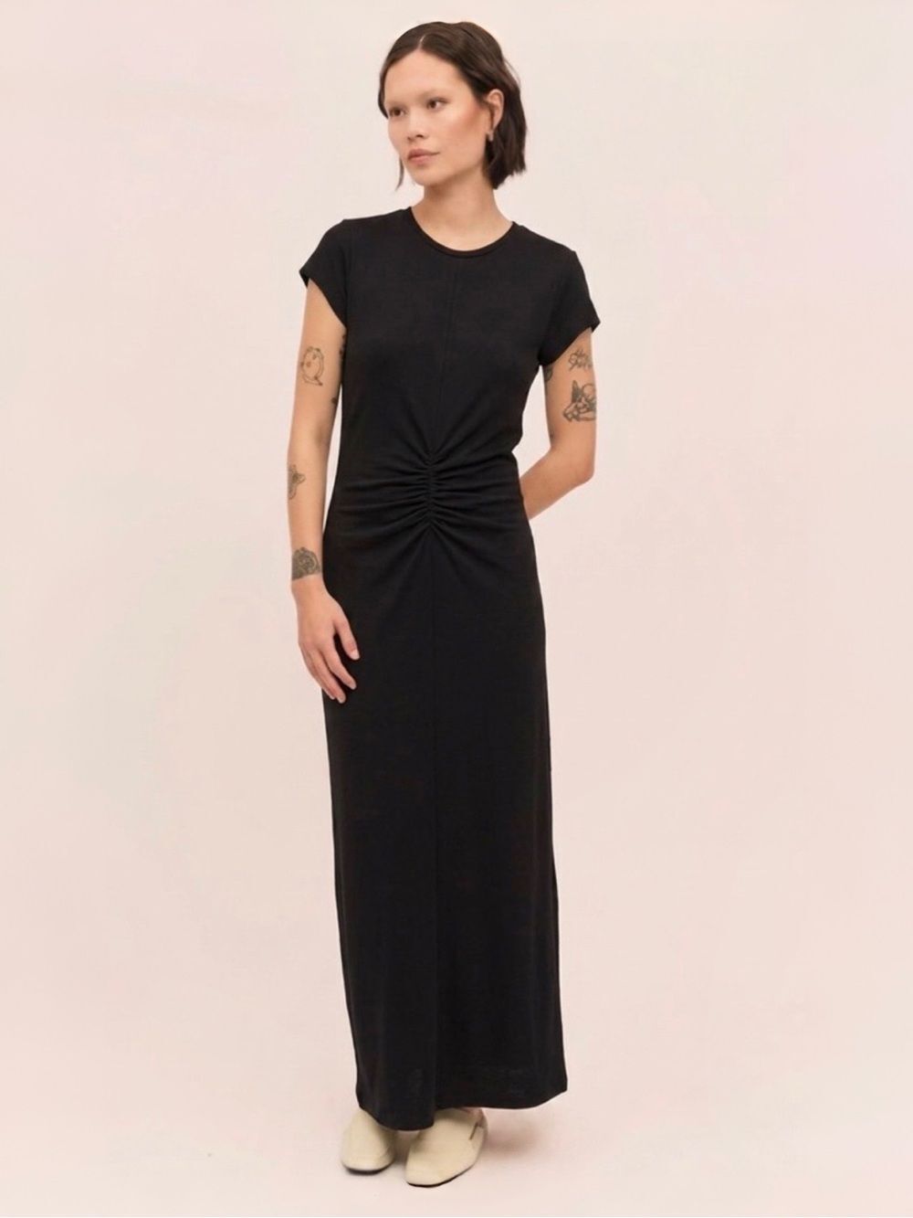 Once Untold Linen Blend Breeze Long Tee Dress | Black | XS